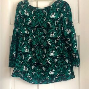 J. crew blouse.Green, black and white floral print